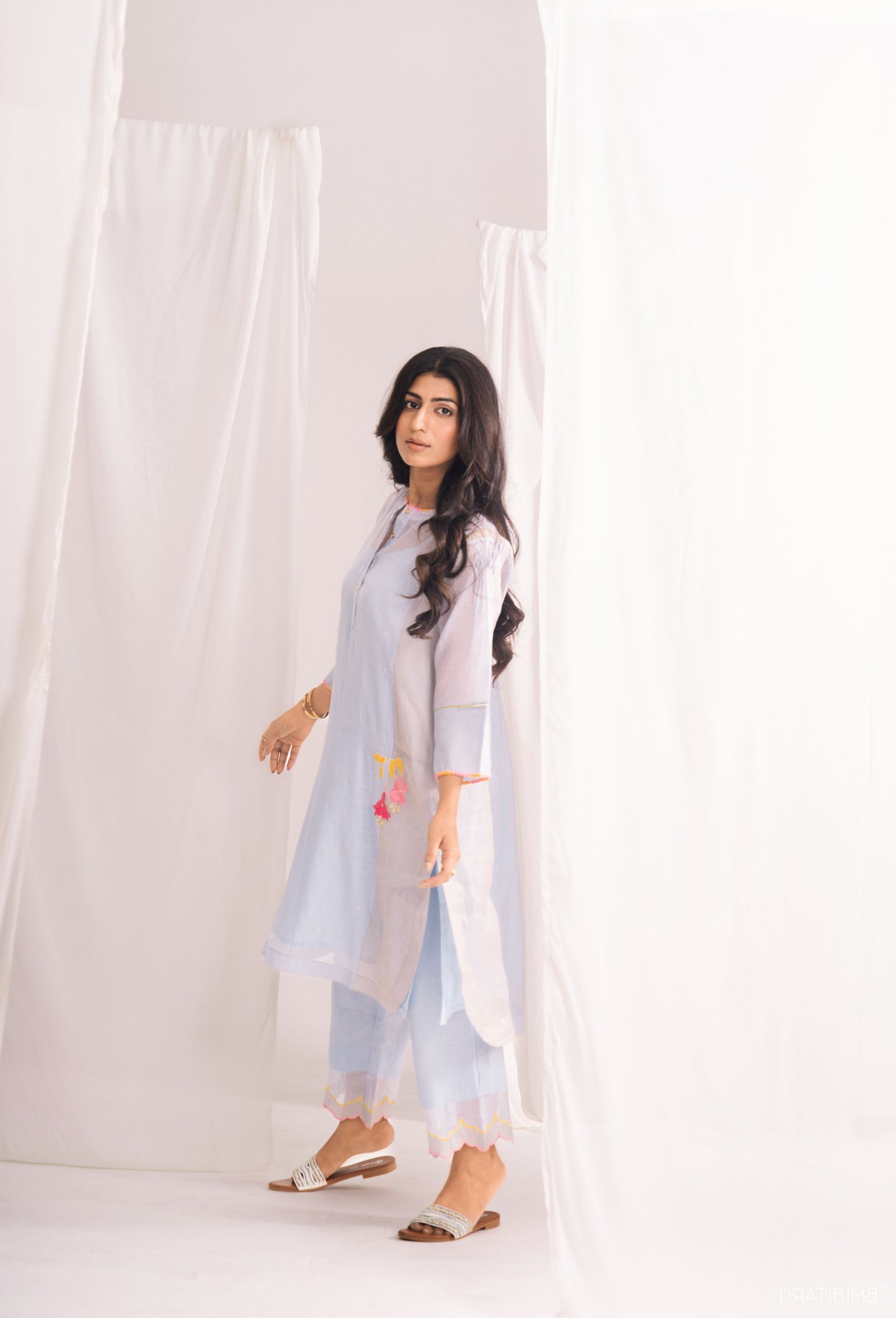 Inverted Tulip Kurta Set in Light Blue