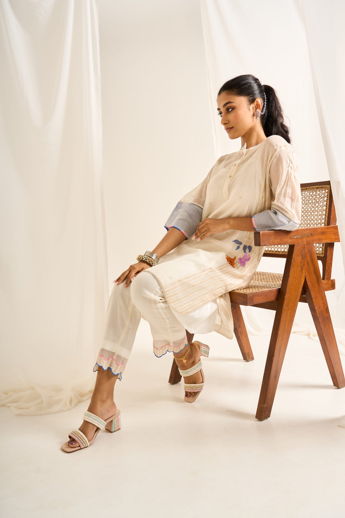 Inverted Tulip Kurta Set in Off White