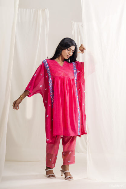 Geometric Kaftan Set in Dark Pink