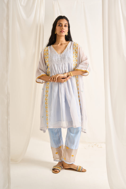 Geometric Kaftan Set in Light Blue