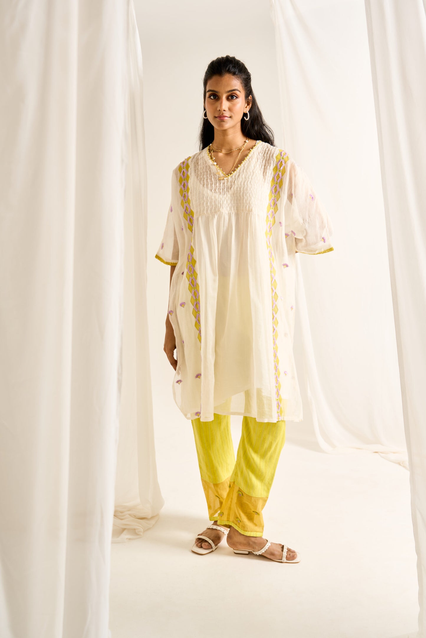 Geometric Kaftan Set in Off White