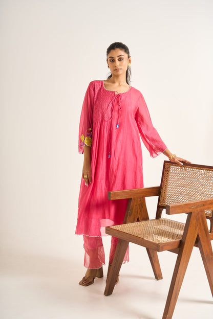 Garden Kurta Set in Rasberry Pink