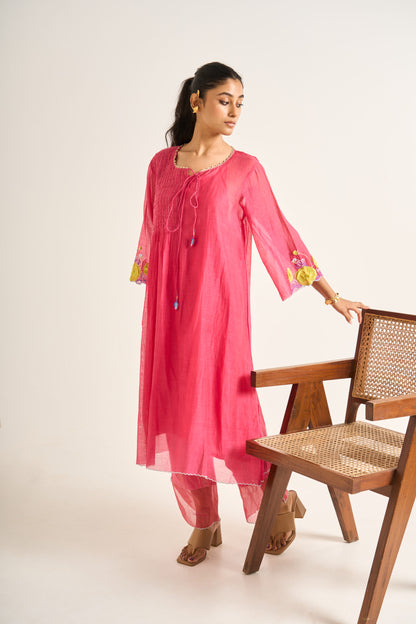 Garden Kurta Set in Rasberry Pink