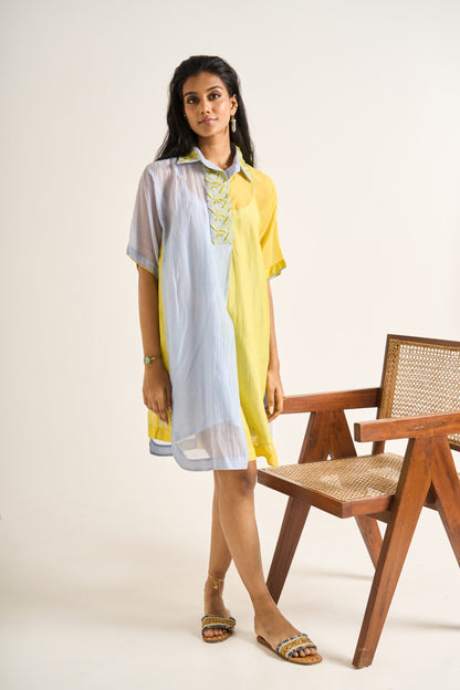 Block Shirt Dress in Lime And Blue