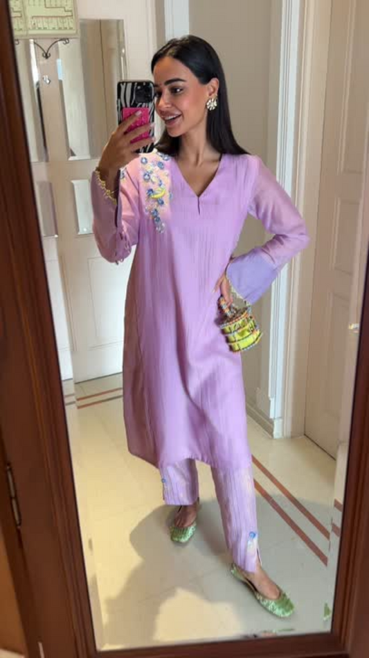 Arushi Mehra in Bird Button Kurta Set - Lavender